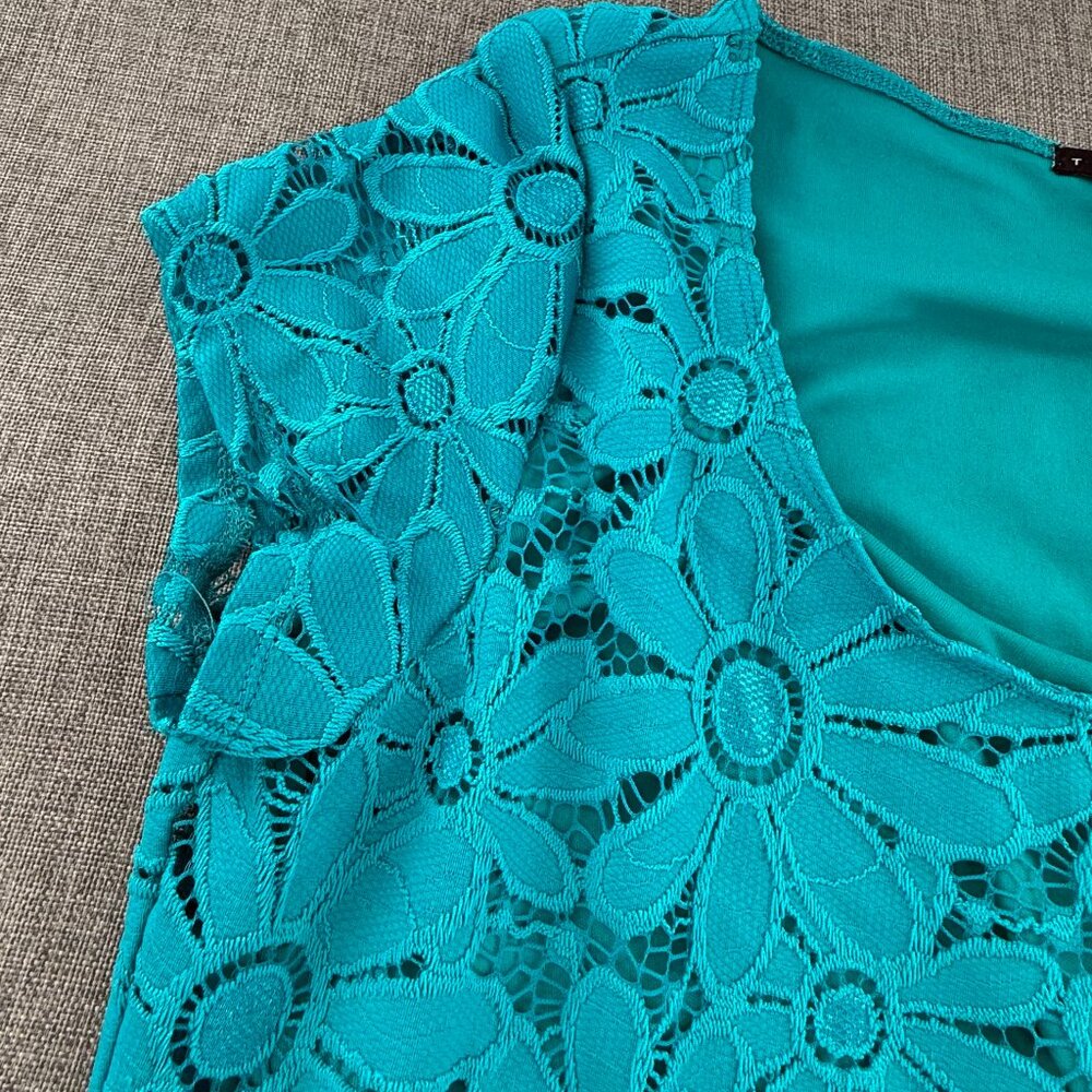 TIANA‎ Sheath Dress Floral Scoop Neck Short SleeveTurquoise Lined Large - Picture 5 of 15